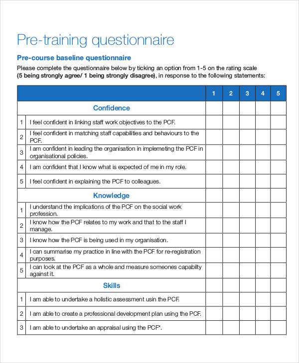 Pre Training Survey Questionnaire