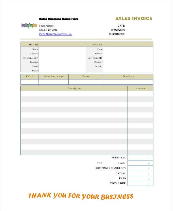 printable blank sales invoice