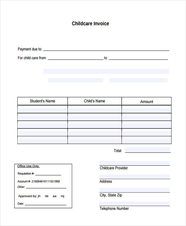 printable child care invoice