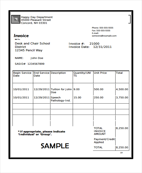 Printable Education Invoice1