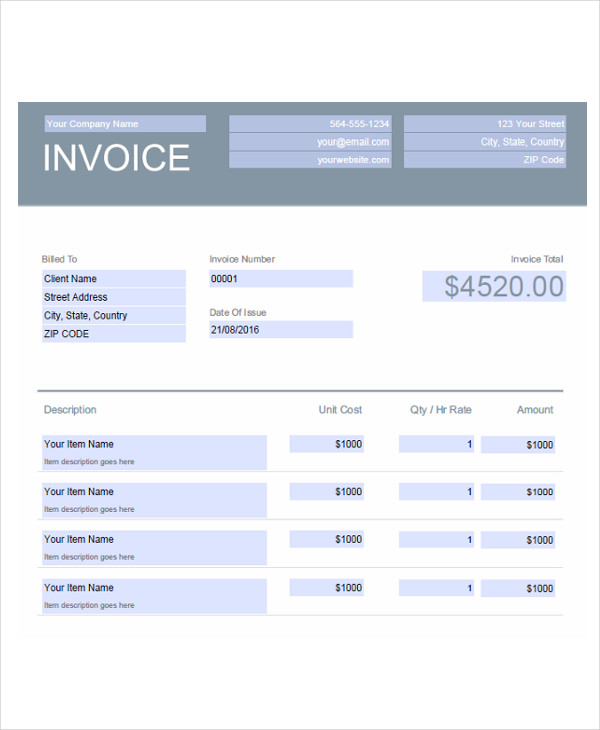 printable invoice sample