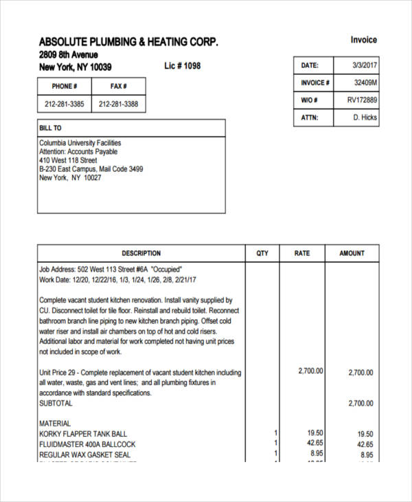 Printable Fake Plumbing Receipts Printable World Holiday