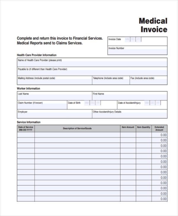 printable medical invoice
