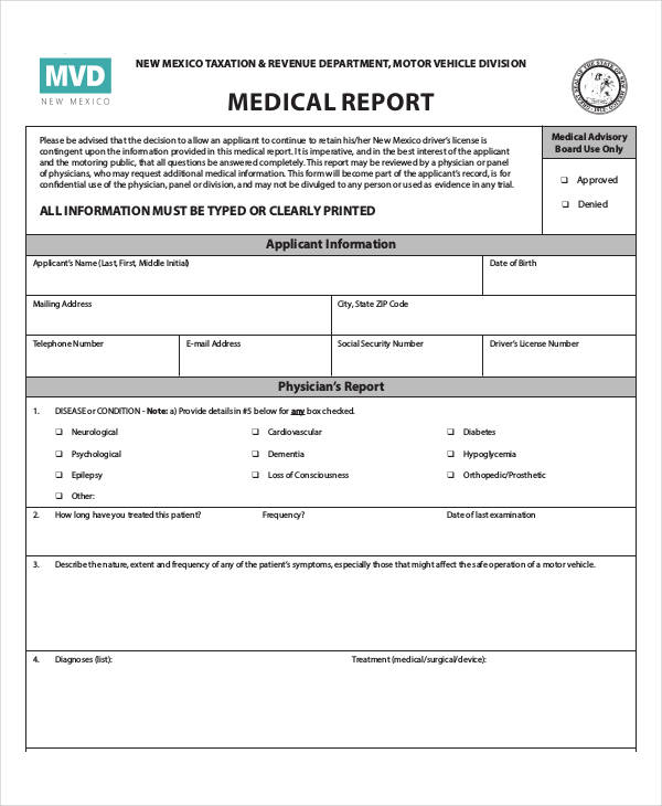 Medical Report Template Doc