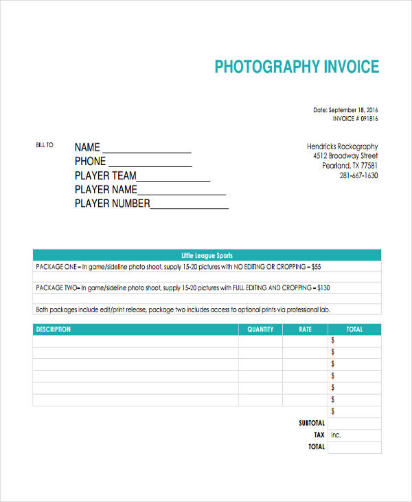 photography invoice template google docs