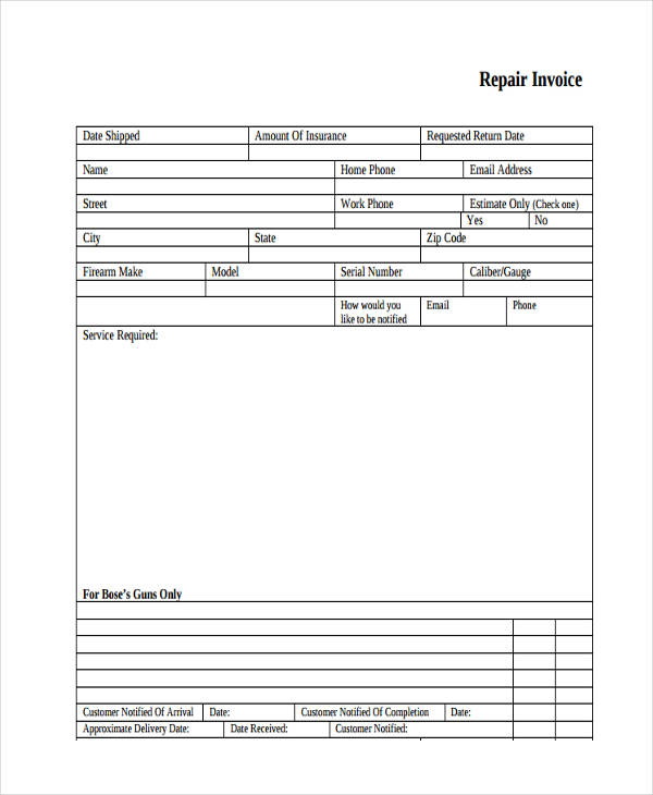 printable repair invoice