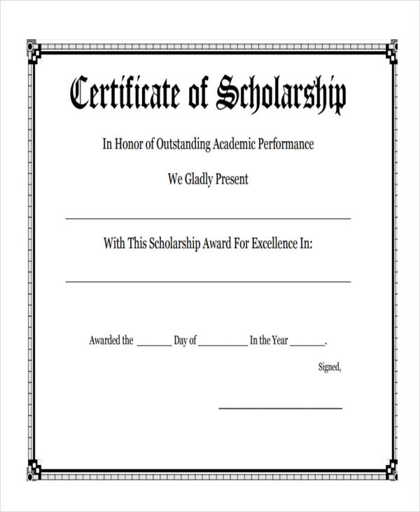 printable scholarship award certificate