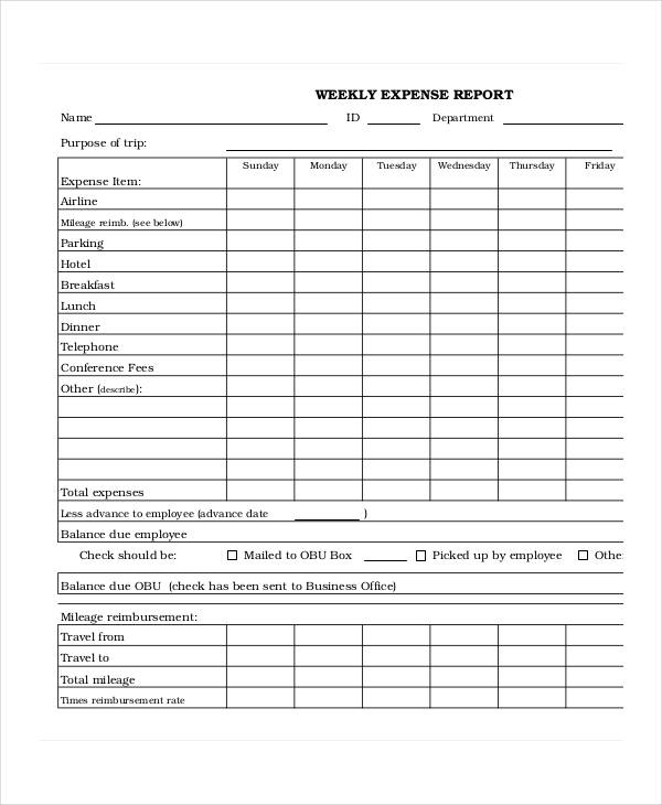 printable weekly expense report