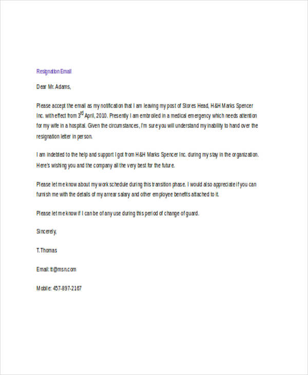professional resignation email