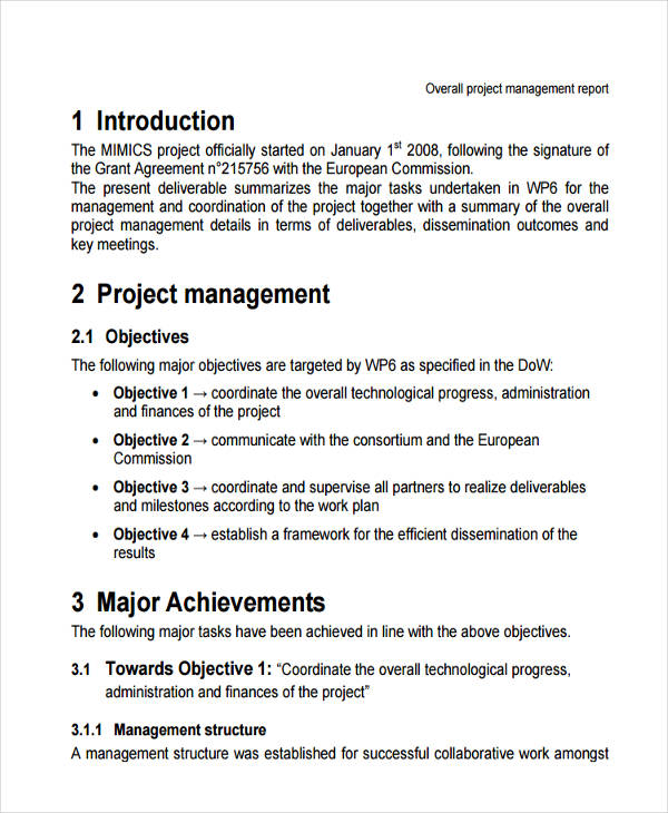 Project Management Reports Examples