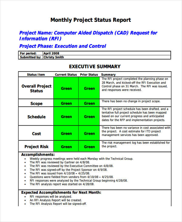 Project Monthly Report