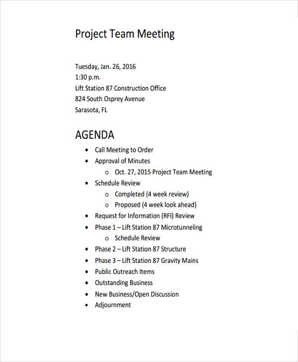 Project Agenda Examples