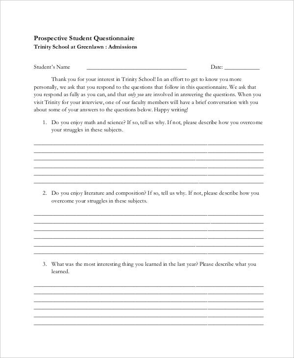 questionnaire sample for students