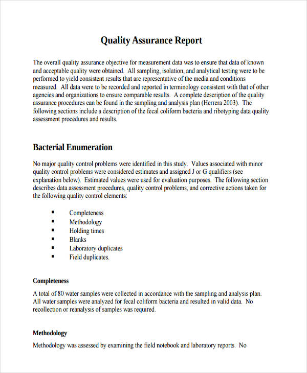 Quality Report Examples, Format, Pdf Examples