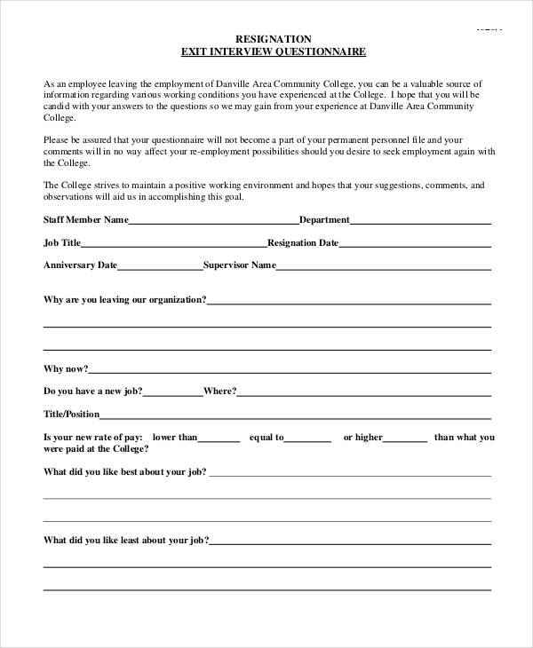 sample interview questionnaire for research