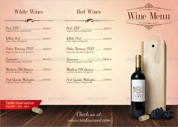 restaurant wine menu design