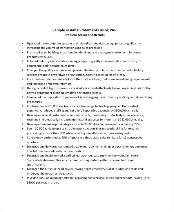 Resume Statement Sample