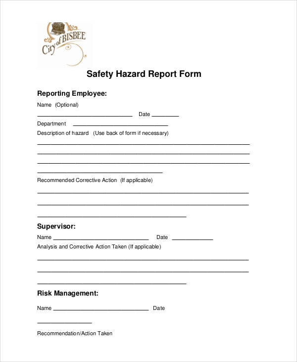 safety hazard report form