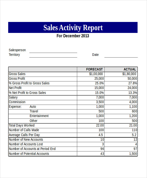 Sales Activity Report Example