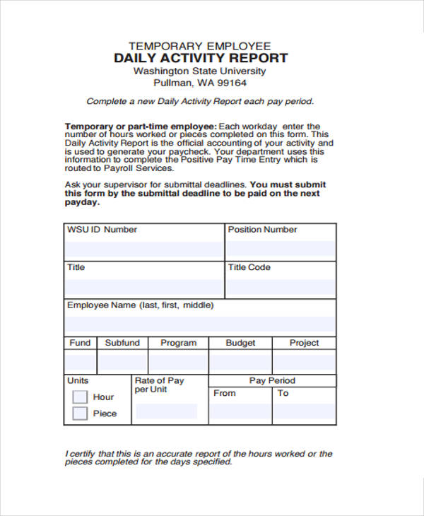 Sample Daily Activity Report