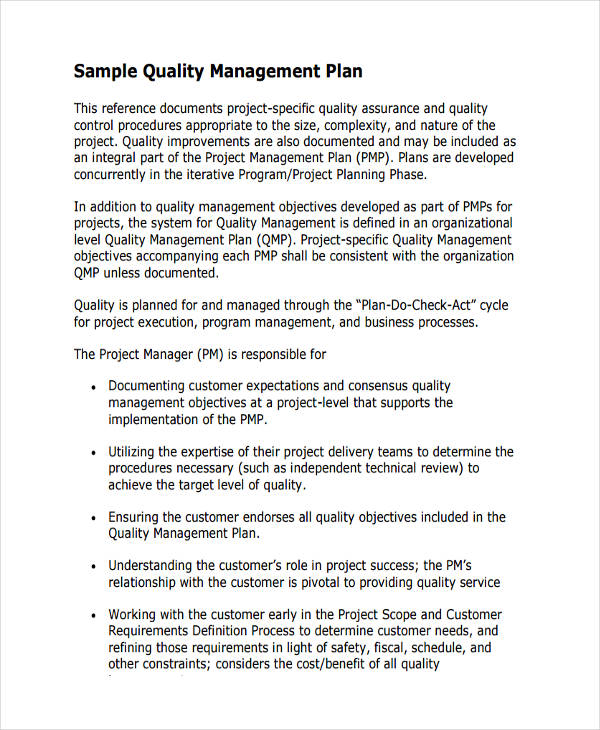 Sample Quality Management Plan