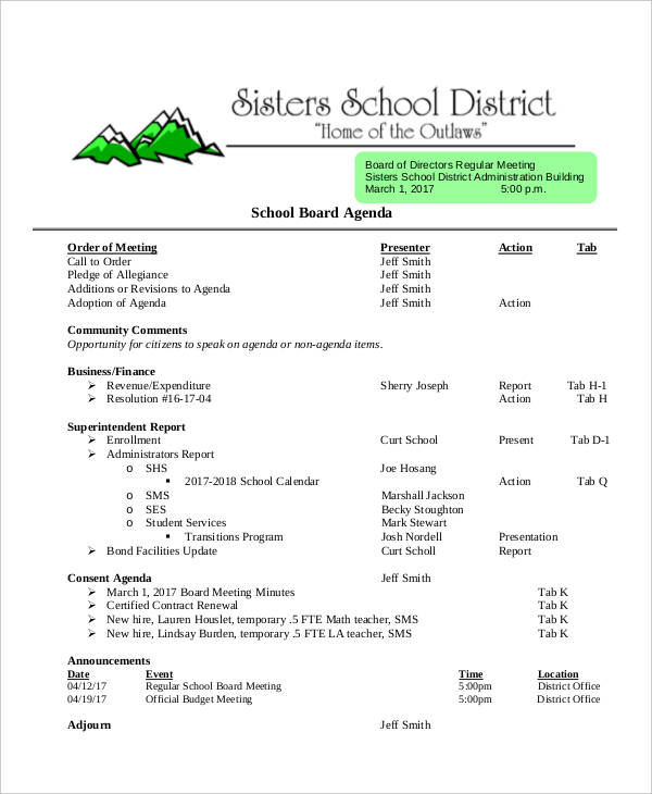 School Board Agenda