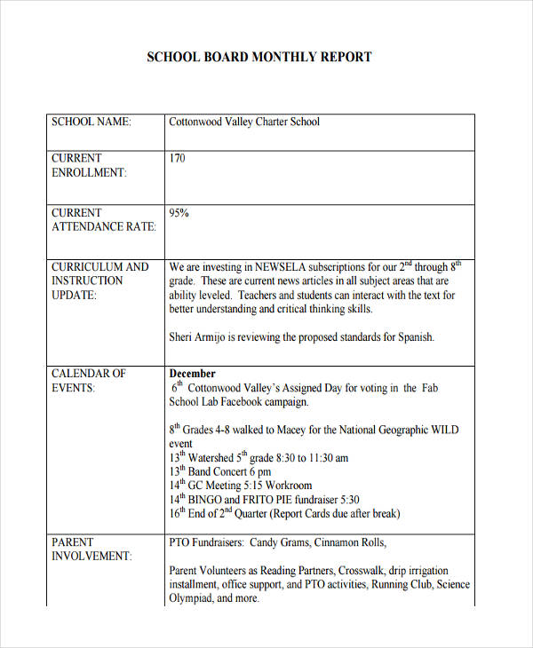 Monthly Report Template Format Format Of Monthly Report