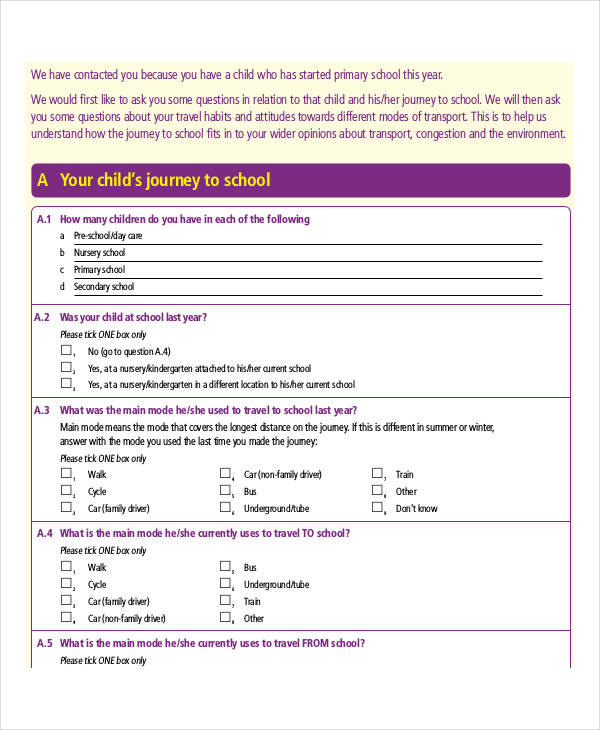 school travel survey questionnaire