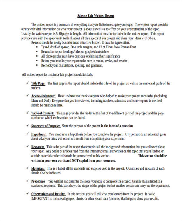 science fair project report examples