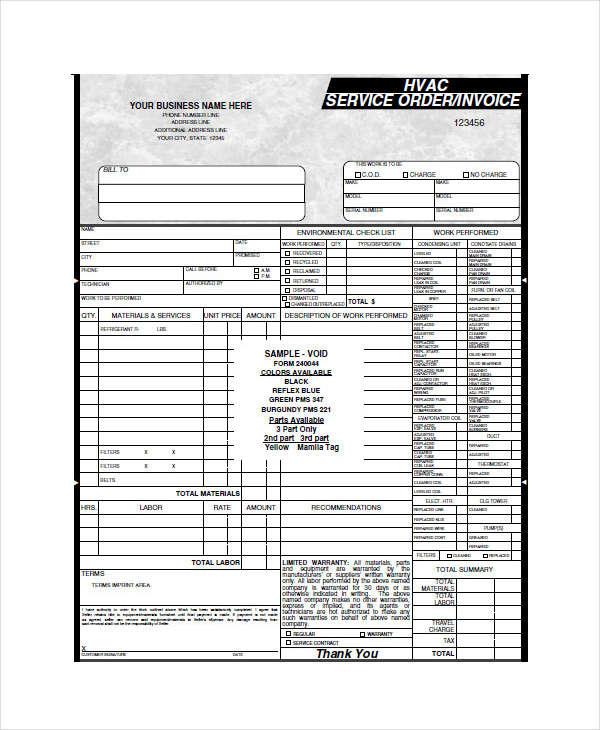 Service order invoice