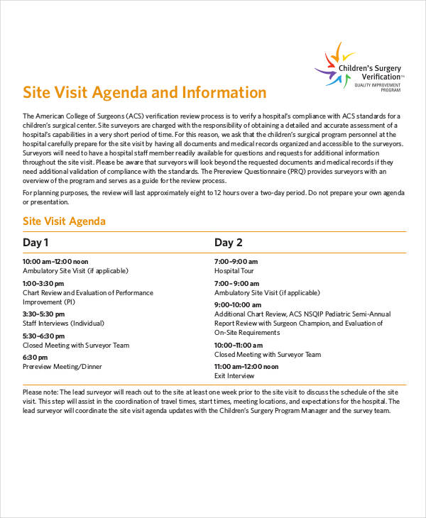 Free 5 Visit Agenda Examples Samples In Pdf Doc Examples