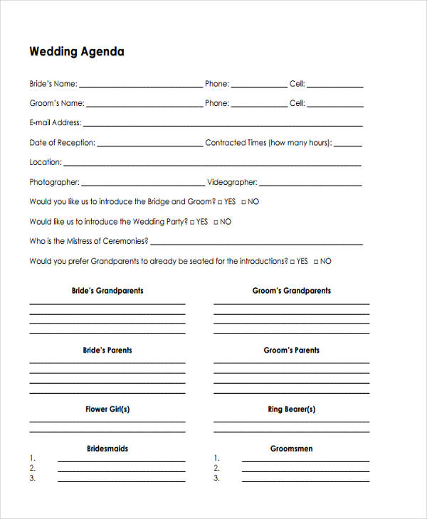 small wedding agenda