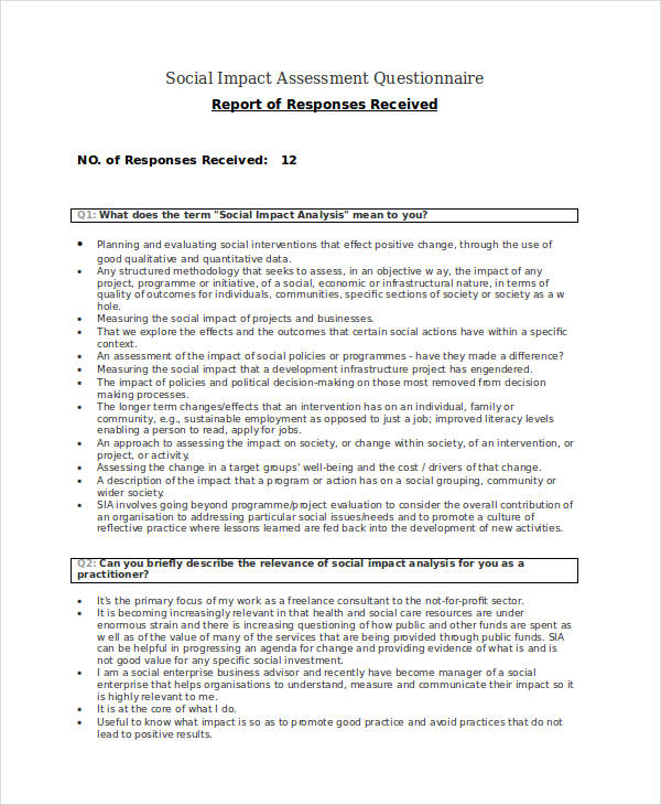 social impact assessment questionnaire