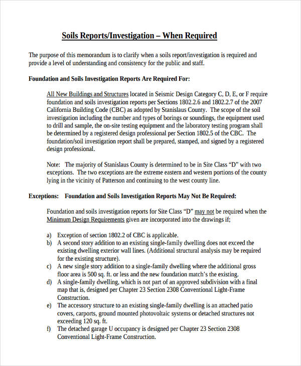 Soil Investigation Report Example