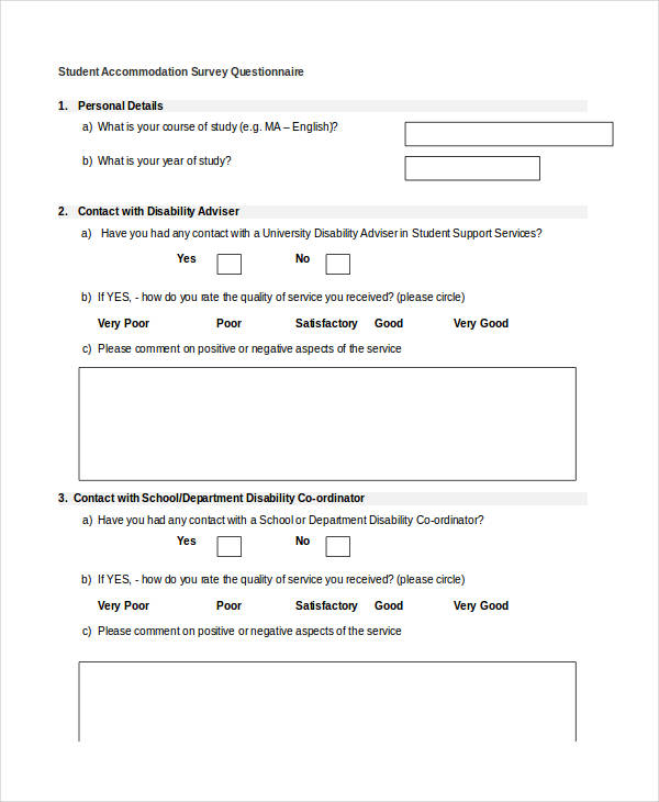 student accommodation survey questionnaire