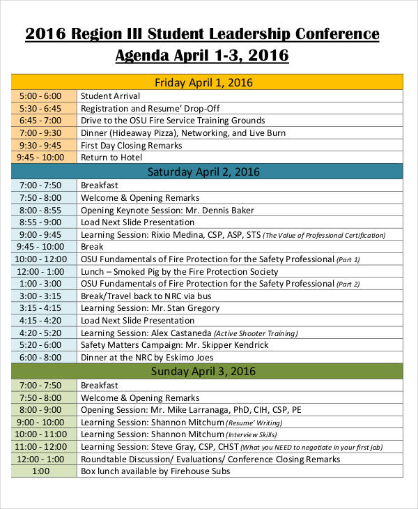 3 Day Conference Agenda Template