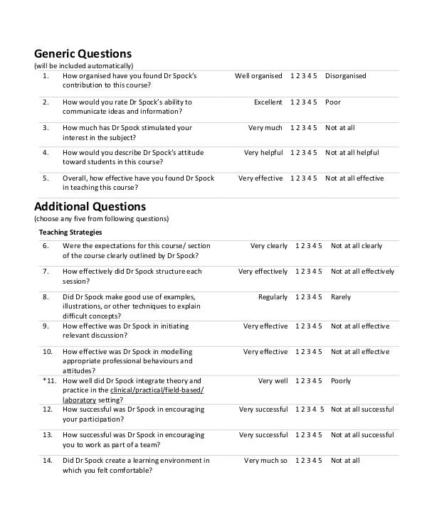 student questionnaire for teacher