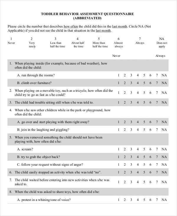 todder behavior assessment questionnaire
