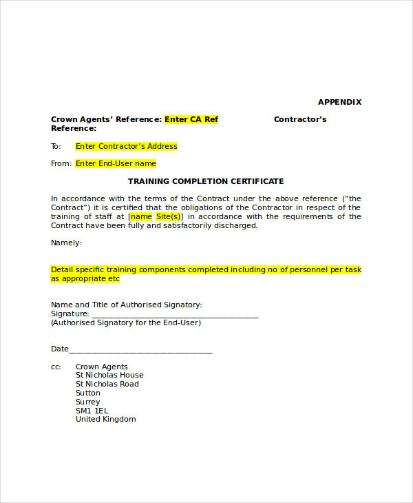 Letter Of Completion And Sample Certificate In Word And Pdf 47 OFF
