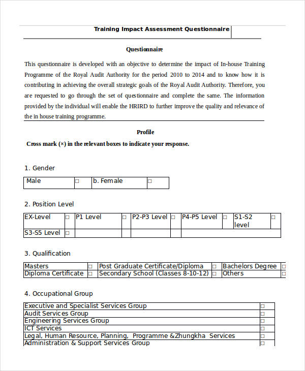 Training Impact Assessment Questionnaire