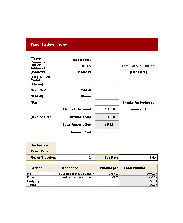 Travel Agency Receipt Travels Bill Book Model