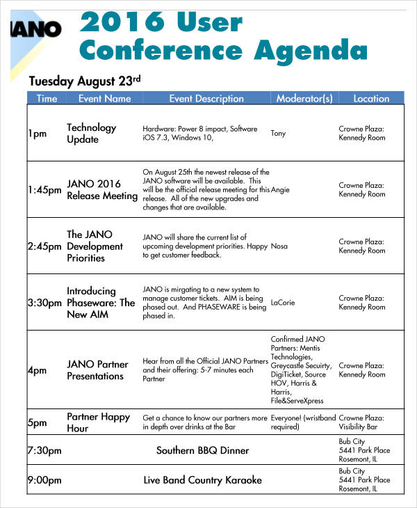 User Conference Agenda Sample