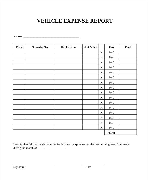 vehicle expense report sample