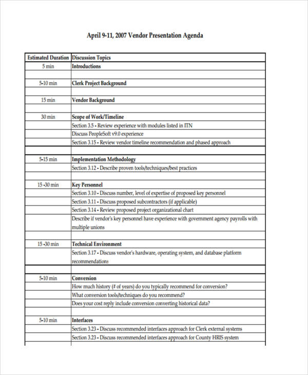 Vendor Meeting Agenda Template