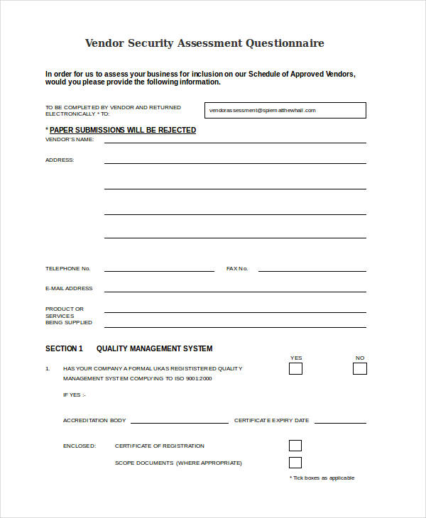 Security Questionnaire Template