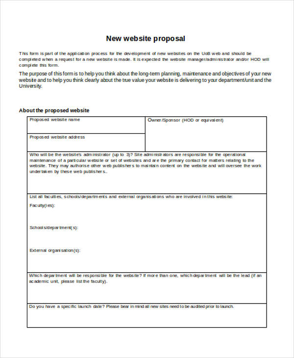 website proposal form