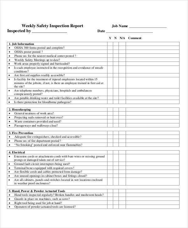 weekly safety inspection report
