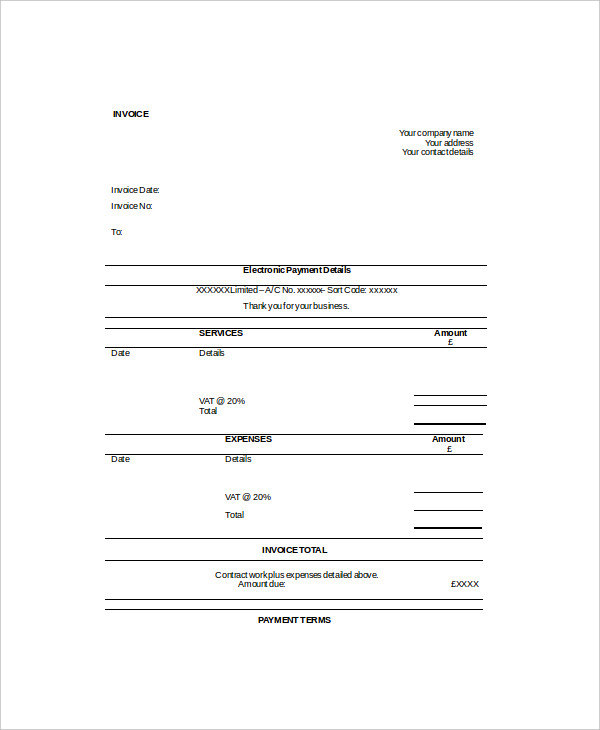 self employed printable invoice template uk