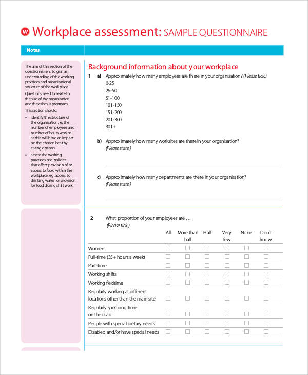 workplace assessment screening questionnaire