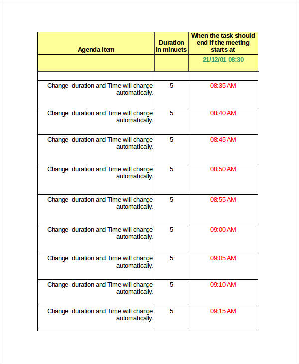 Agenda in Excel Examples Format Sample Examples